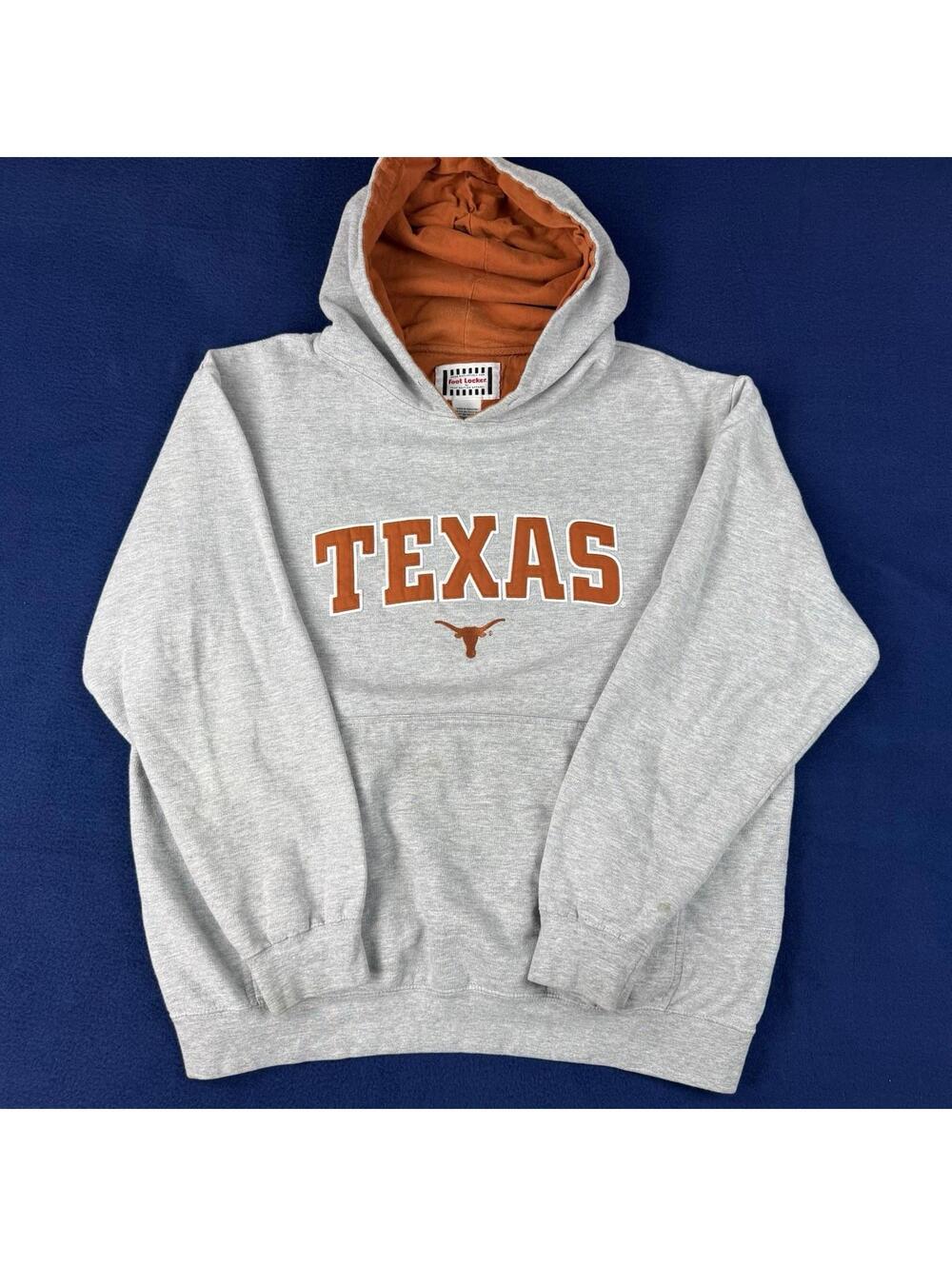 Vintage Texas Longhorns Hoodie Foot Locker NCAA Grey Orange Logo XL Fleece Relax